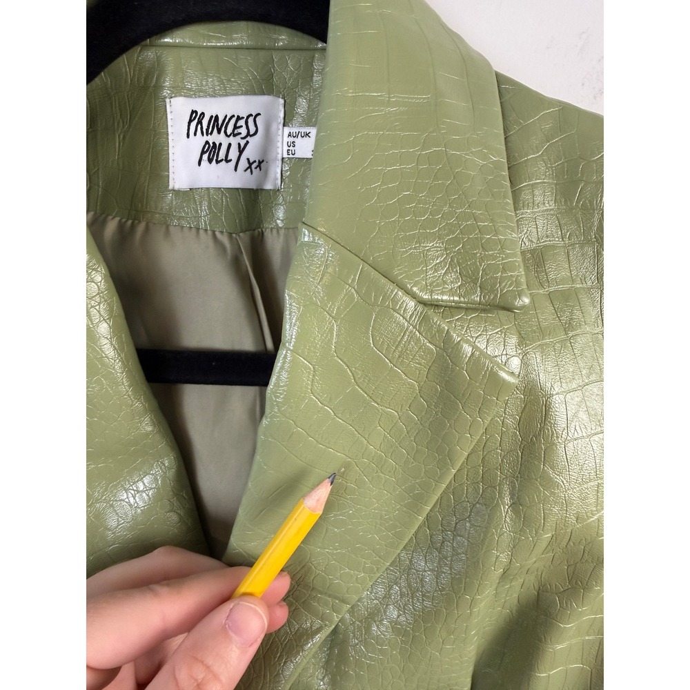 Princess Polly Green Croc Embossed Jacket Women's Size 0 Faux Leather - Picture 8 of 12